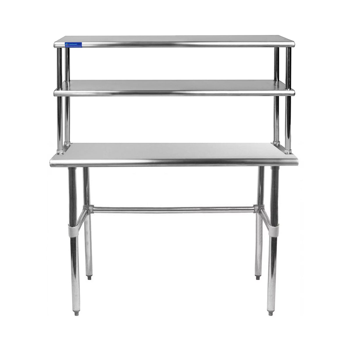 30" x 48" Open Base Rust-resistant Alloy Work Table With 12" Wide Double Tier Overshelf | Metal Kitchen Prep Table & Shelving Combo