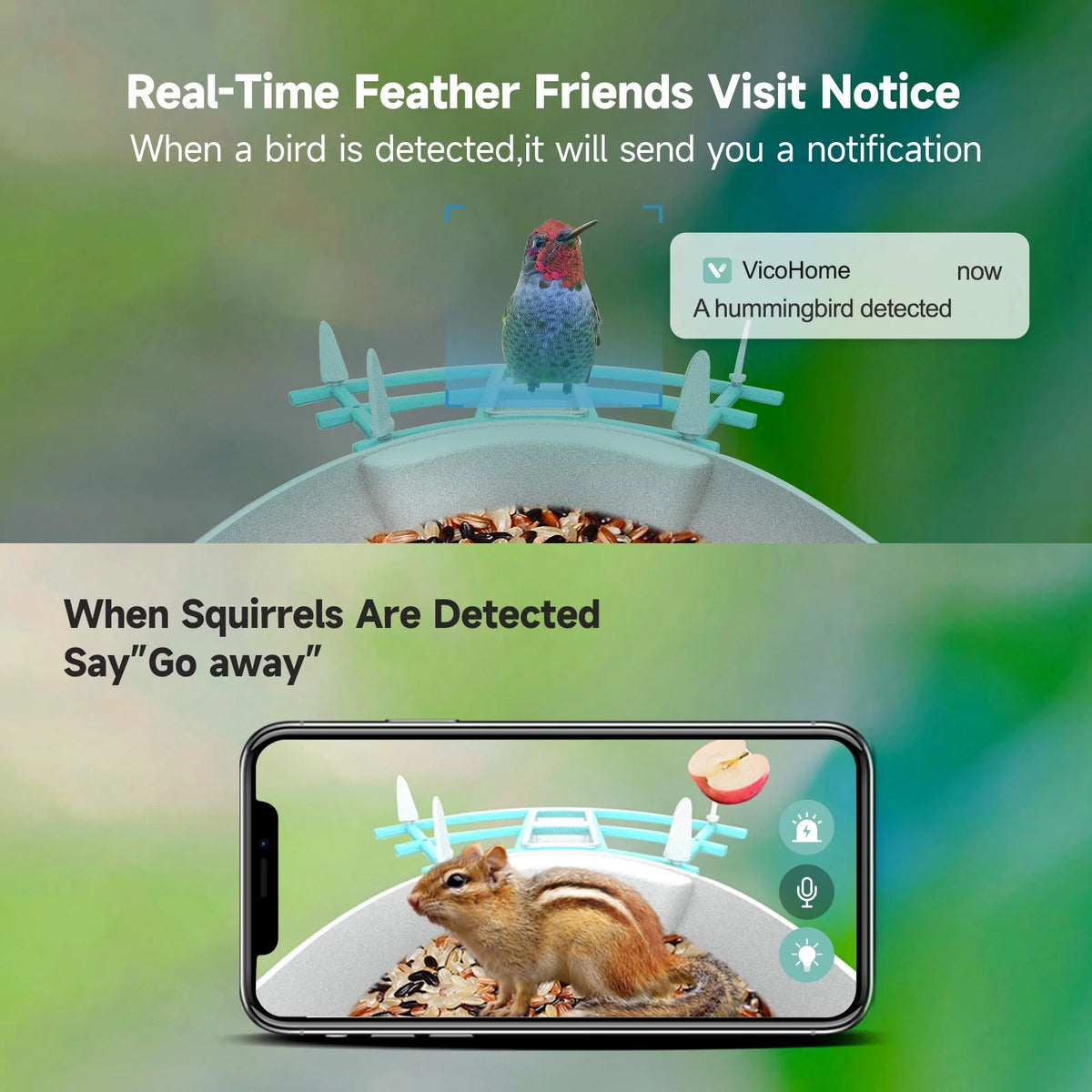Bird Feeder with Camera, 1080HD Smart Bird Feeder with PIR Motion Detection AI Intelligent Recognition for Bird Watching, with Squirrel Deterrent for Bird Lover