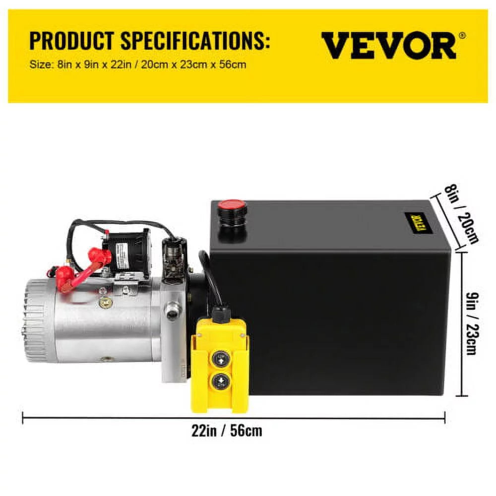 VEVOR Hydraulic Pump 13 Quart Dump Trailer Single Acting Power Unit 12V,with Control Remote 3200PSI Metal Reservoir 12 Volt Black