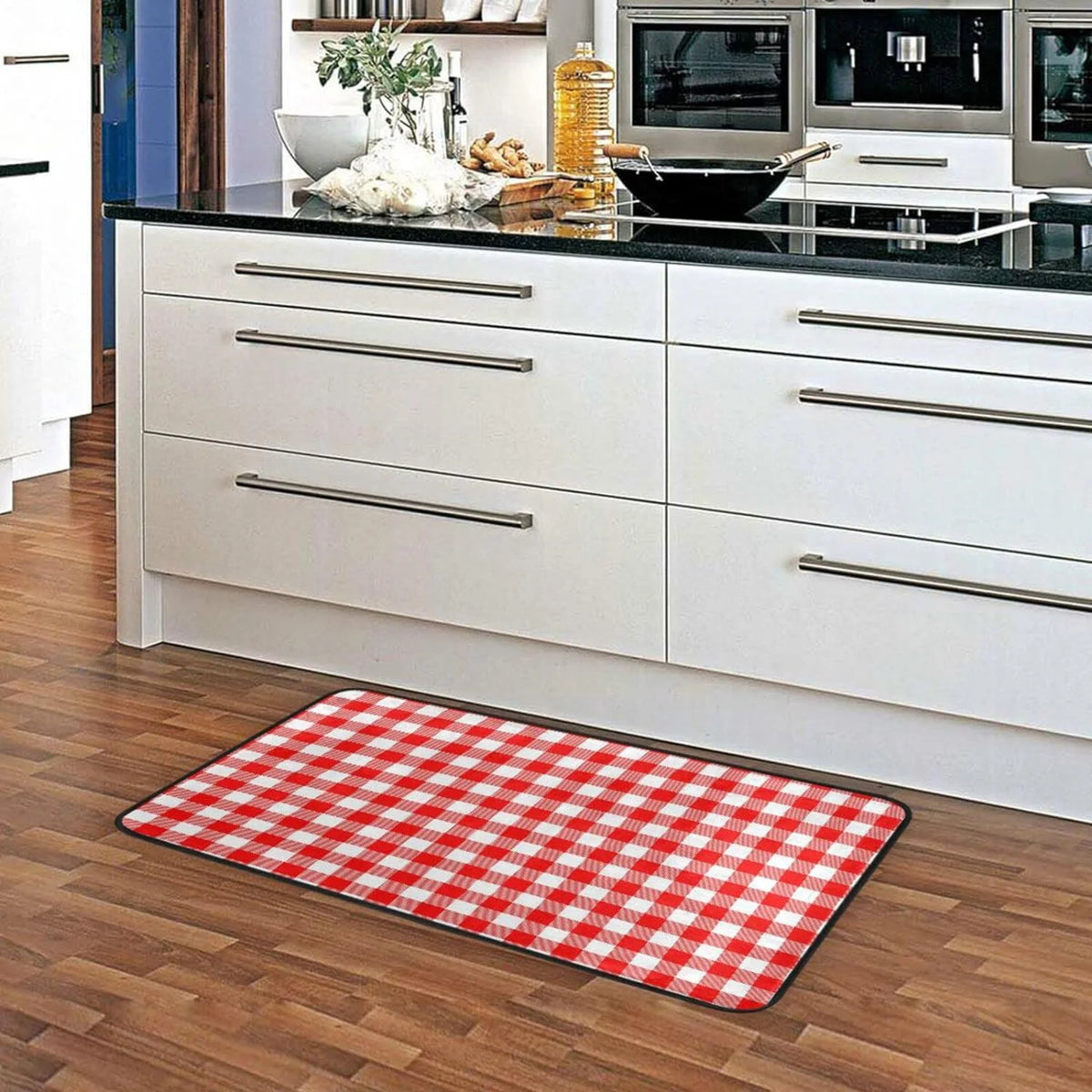 Bestwell Plaid Red and White Kitchen Rug Mat Anti-Fatigue Comfort Floor Mat Waterproof Non Slip Washable Kitchen Rug for Kitchen Washroom Bedroom Sink 39 x 20 inch