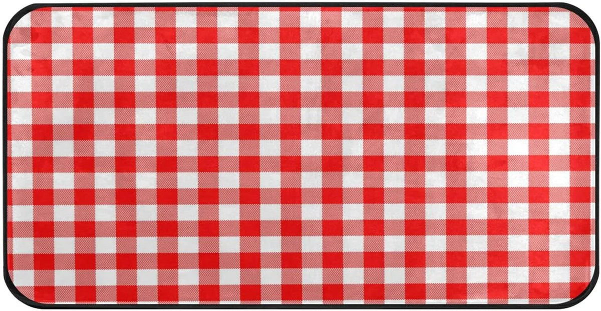 Bestwell Plaid Red and White Kitchen Rug Mat Anti-Fatigue Comfort Floor Mat Waterproof Non Slip Washable Kitchen Rug for Kitchen Washroom Bedroom Sink 39 x 20 inch