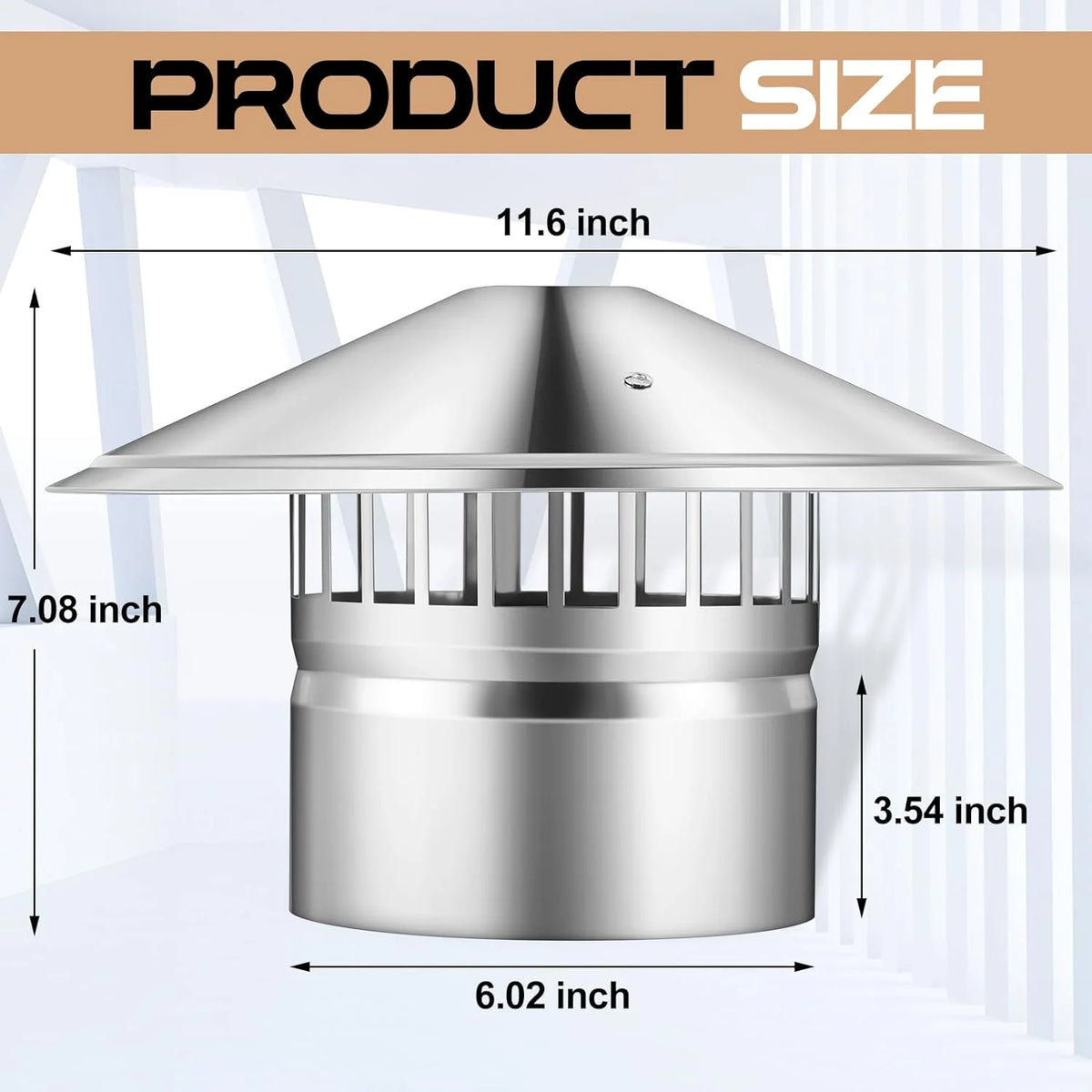 6 Inch Cone Top Chimney Cap Corrosion-free Metal Cone Cap with Screen Chimney Cover Outside Roof Silver Fireplace Screen Cover Exterior Stove Pipe Topper for Vent Flue Family Kitchen Cooking