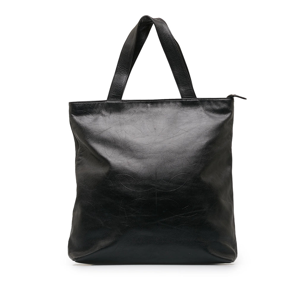 Secondhand Authenticated Chanel CC Tote Lambskin Leather Black Tote Bag Unisex (Good)