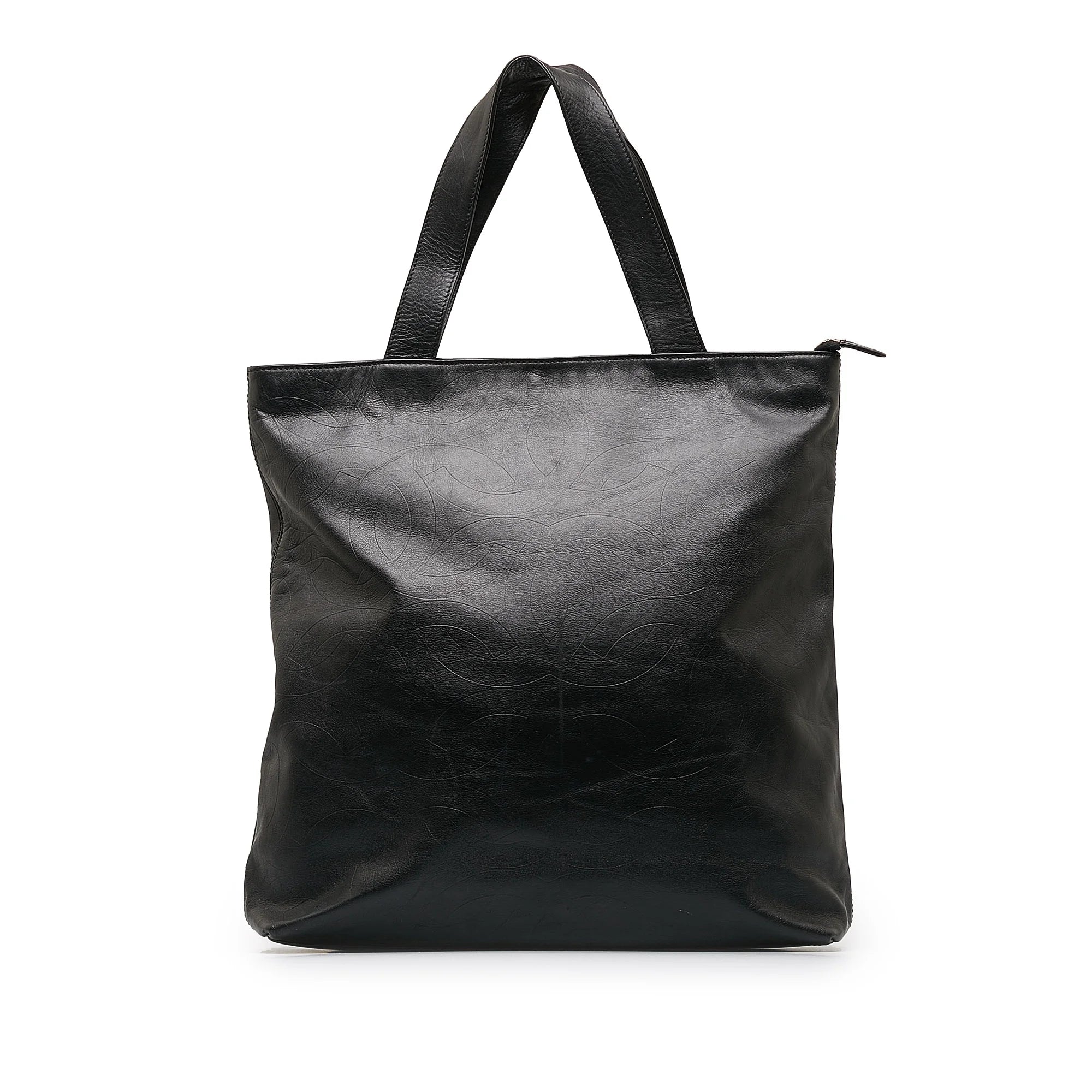 Secondhand Authenticated Chanel CC Tote Lambskin Leather Black Tote Bag Unisex (Good)