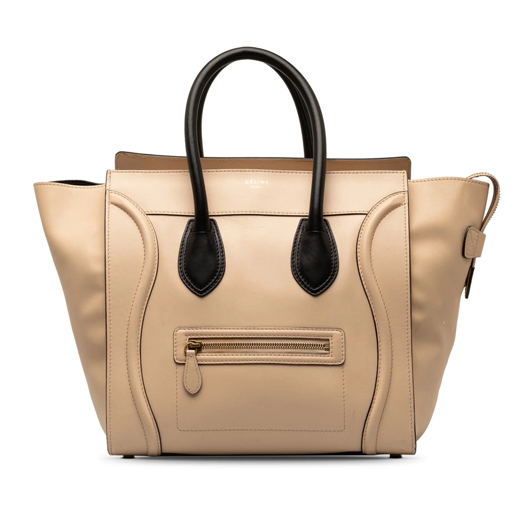 Secondhand Authenticated Celine Mini Bicolor Luggage Tote Calf Leather Brown Tote Bag Unisex (Good)