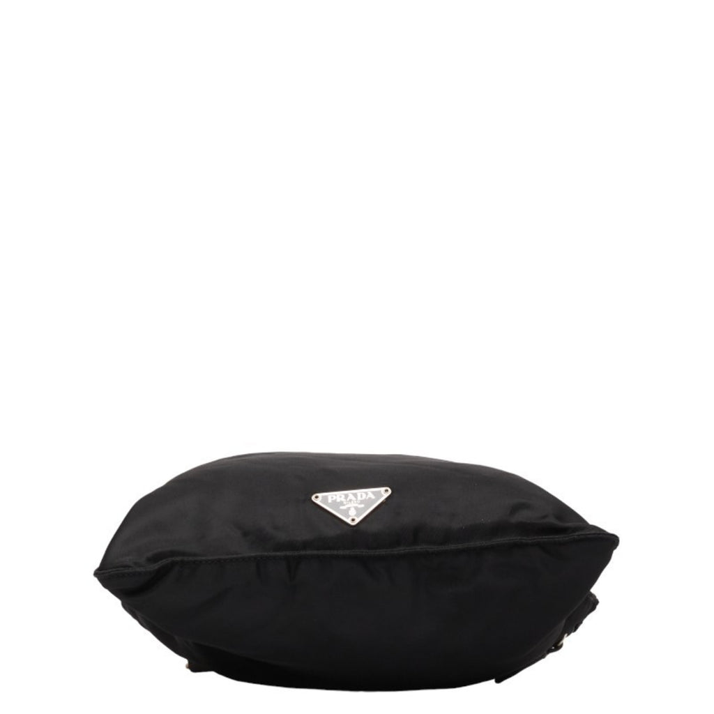 Previously Owned Prada Triangle Plate Shoulder Bag Black Nylon Leather Female PRADA (Fair)