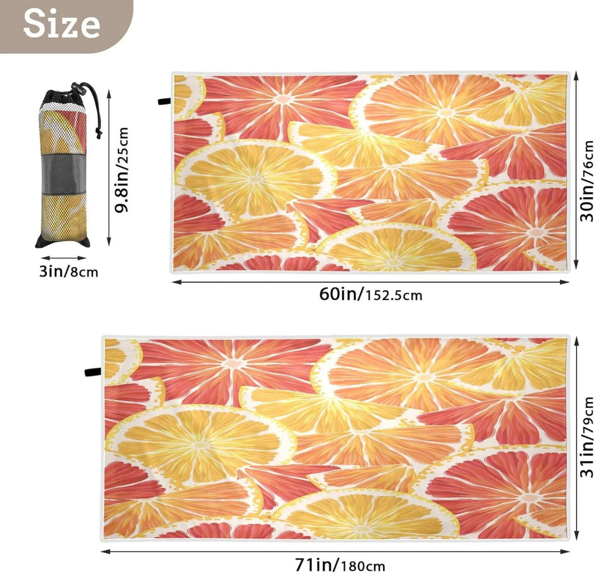 Bestwell Lemon Grapefruit Beach Towel - Super Absorbent Oversized Travel Towels - Lightweight Compact Quick Dry Towel for Swimming Camping Holiday （402）