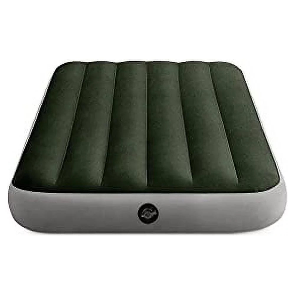 INTEX 64777E Dura-Beam Standard Prestige Air Mattress: Fiber-Tech – Twin Size – Hand-Held Battery Pump – 10in Bed Height – 300lb Weight Capacity,Green