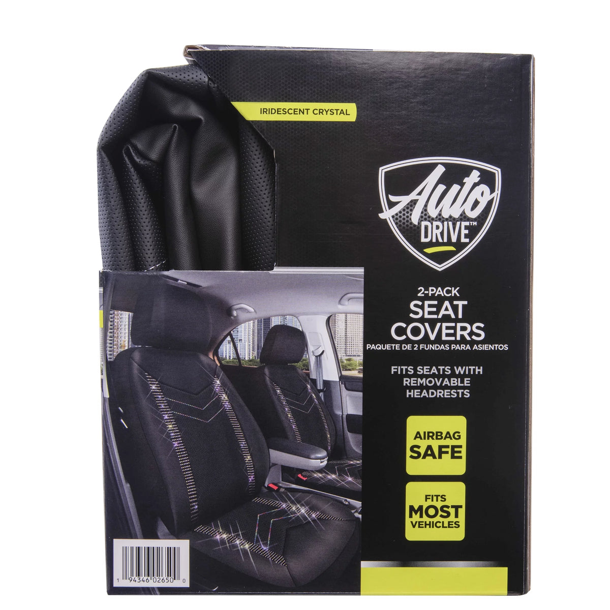 Auto Drive Universal Fit Rainbow Crystal Faux Leather Car Seat Cover, Set of 2, Fit for Cars, SUVs, MPVs