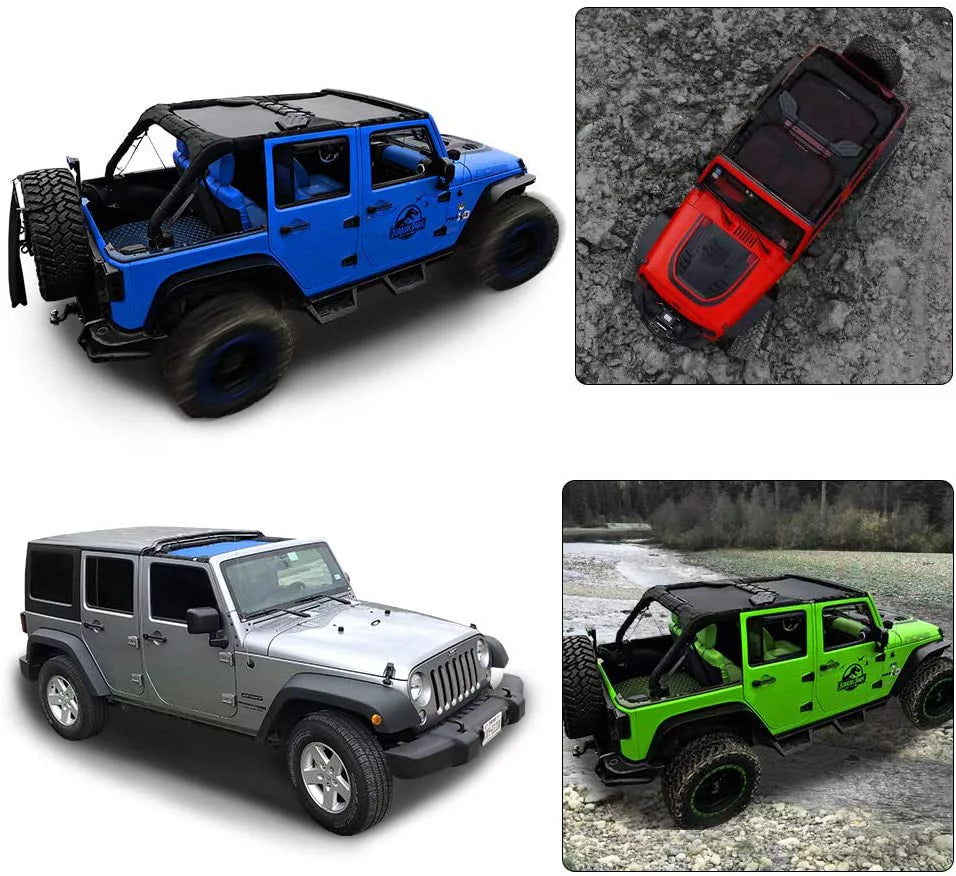 Shadeidea Jeep Wrangler Sunshade JKU Top Sun Shade JK Unlimited (2007-2018) 4-Door Front & Rear-Gray Mesh Screen Cover UV Blocker with Grab Bag-10 Years Warranty