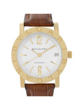 Bvlgari 33mm 18k Yellow Gold White Dial Leather Strap Automatic Watch BB33GL