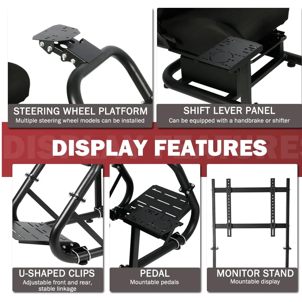 Supllueer G29 Racing Sim Cockpit with TV Stand & Seat Fit Logitech G923 G920 Fanatec Thrustmaster