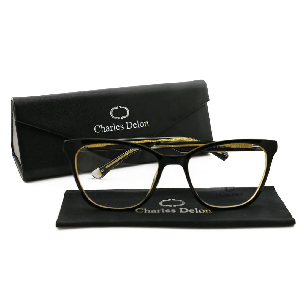 Eyeglasses Womens Black/Gold Frames Cat Eye 54 18 142 by Charles Delon