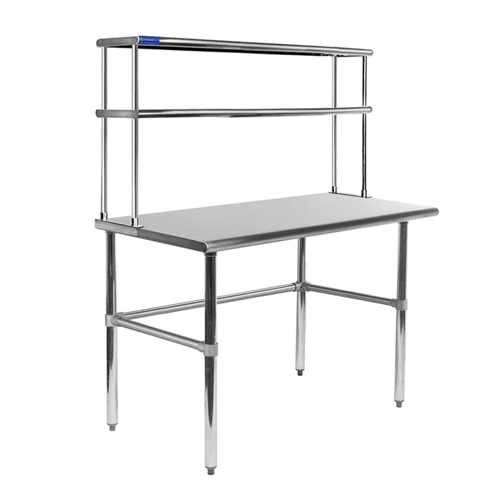 30" x 48" Open Base Rust-resistant Alloy Work Table With 12" Wide Double Tier Overshelf | Metal Kitchen Prep Table & Shelving Combo