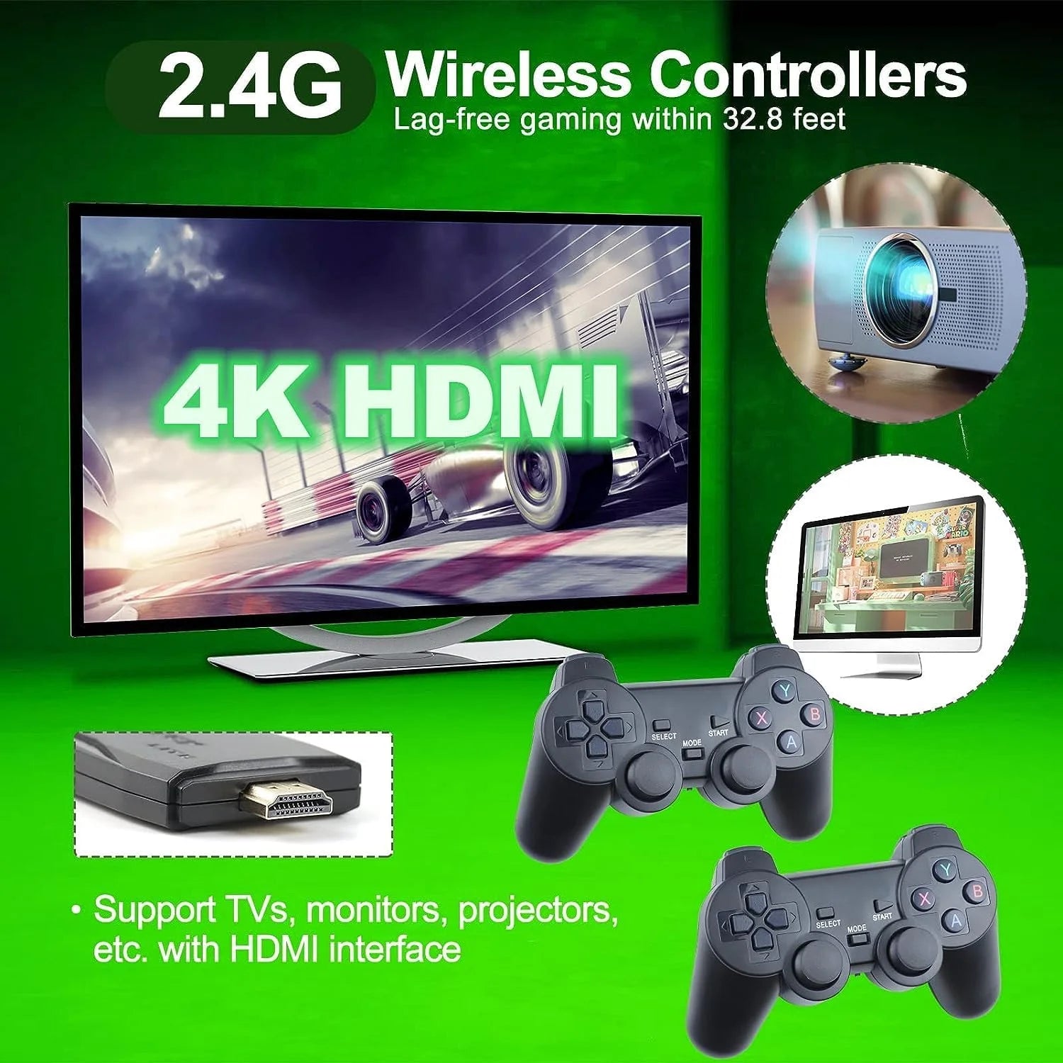 Retro Game Stick - Revisit Classic Games,Retro Game Console with Built in Games,20,000+ Games,9 Classic Emulators,4K HD Output and Dual 2.4G Wireless Controllers (64G)