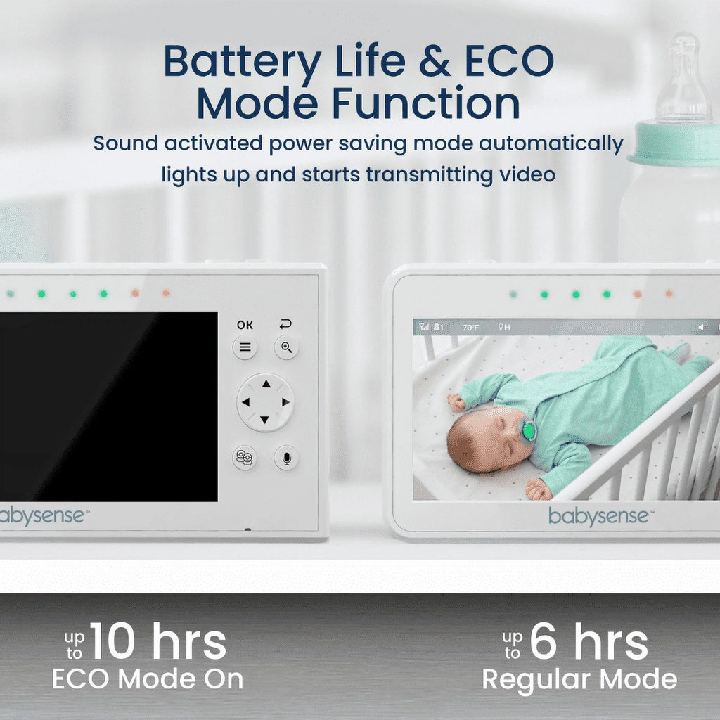 Babysense Split Screen Video Baby Monitor, 4.3" Display with 2 PTZ Cameras, Long Range, Night Light & Vision, Two-Way Talk, V43