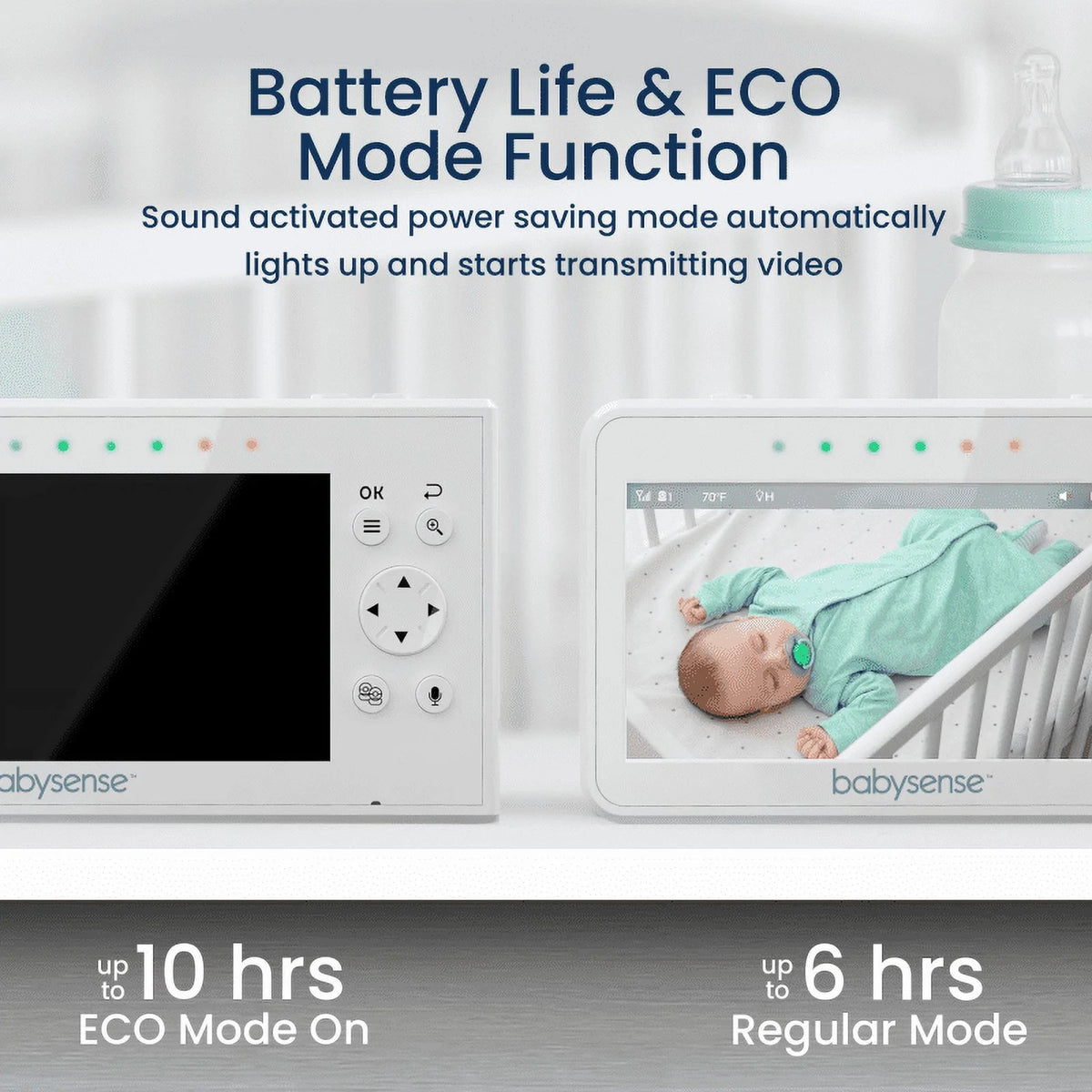 Babysense Split Screen Video Baby Monitor, 4.3" Display with 2 PTZ Cameras, Long Range, Night Light & Vision, Two-Way Talk, V43