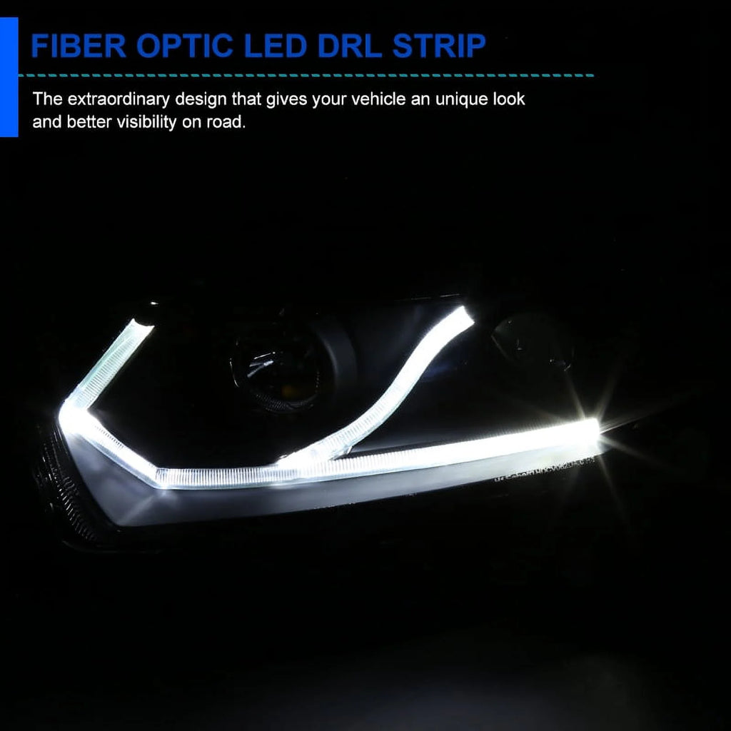 Spec-D Tuning Halo Strip LED Projector Headlights Black Compatible with 2006-2011 Honda Civic 2-Door Coupe Left + Right Pair Headlamps Assembly