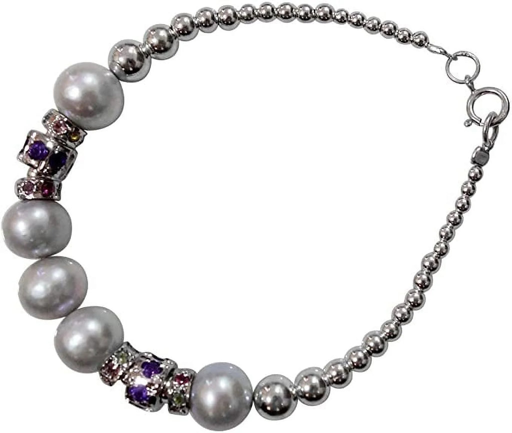 925 Sterling Silver Handmade Designer Bracelet for Women, Pearl, Amethyst Tourmaline Gemstone Fashion Bracelet, Gift Party Jewelry, Charm Bracelet