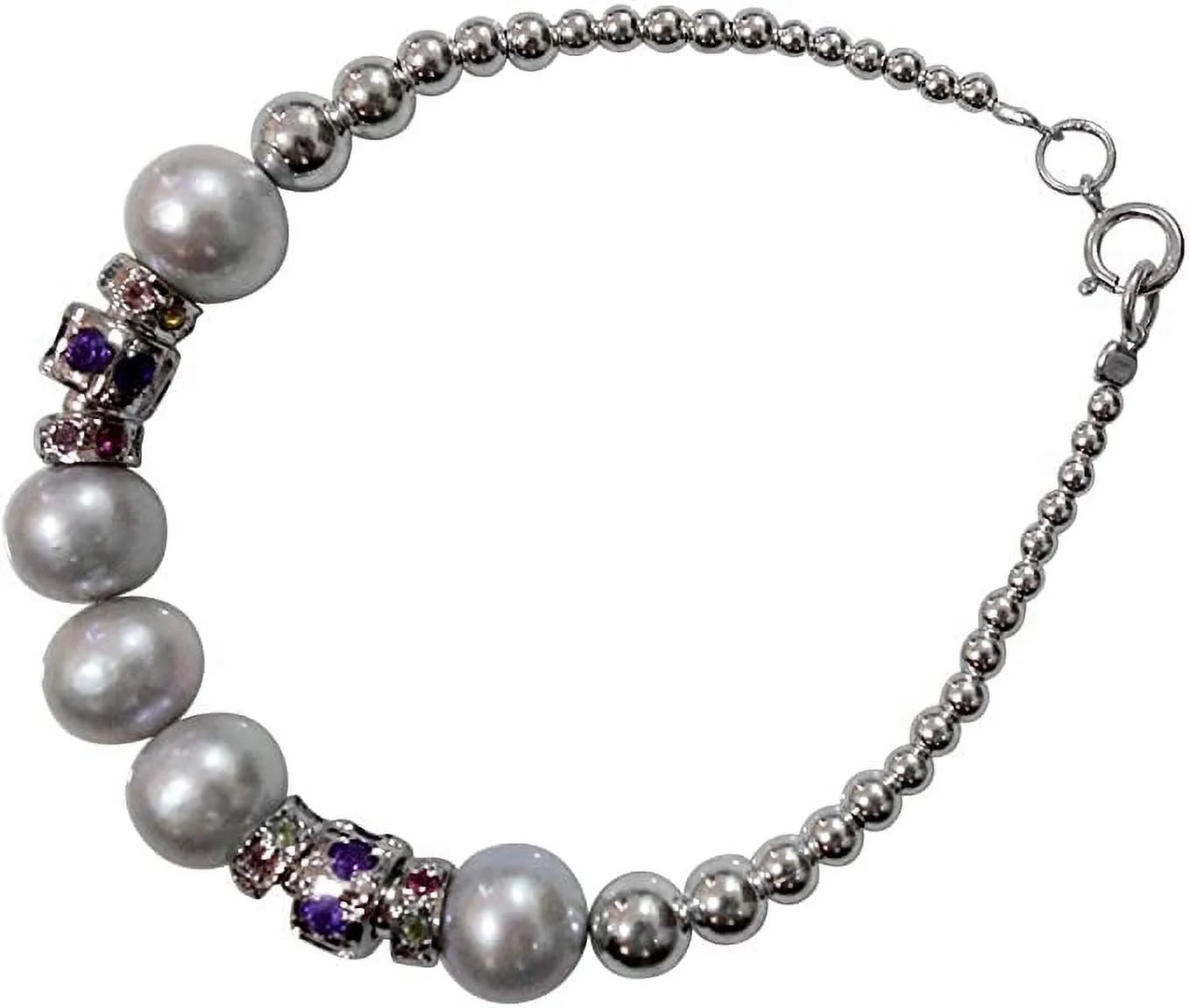 925 Sterling Silver Handmade Designer Bracelet for Women, Pearl, Amethyst Tourmaline Gemstone Fashion Bracelet, Gift Party Jewelry, Charm Bracelet