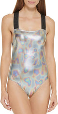 DKNY BLACK MULTI Metallic Crisscross One-Piece Swimsuit, US Small