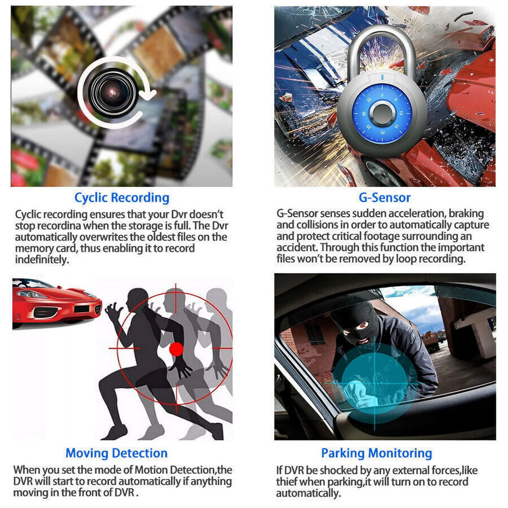 Xhy Car Dual Lens Dash Cam 1080P 4" HD DVR Front/Rear/Built-In Video Camera Driving Recorder G-Sensor, Motion Detection and Parking Monitoring