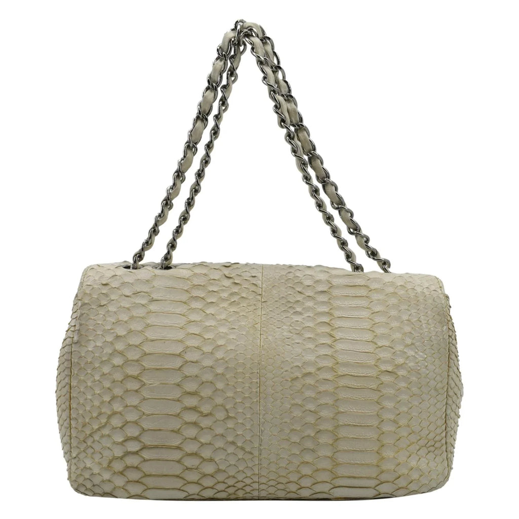 Used CHANEL Flap Python Leather Crossbody Bag Ivory