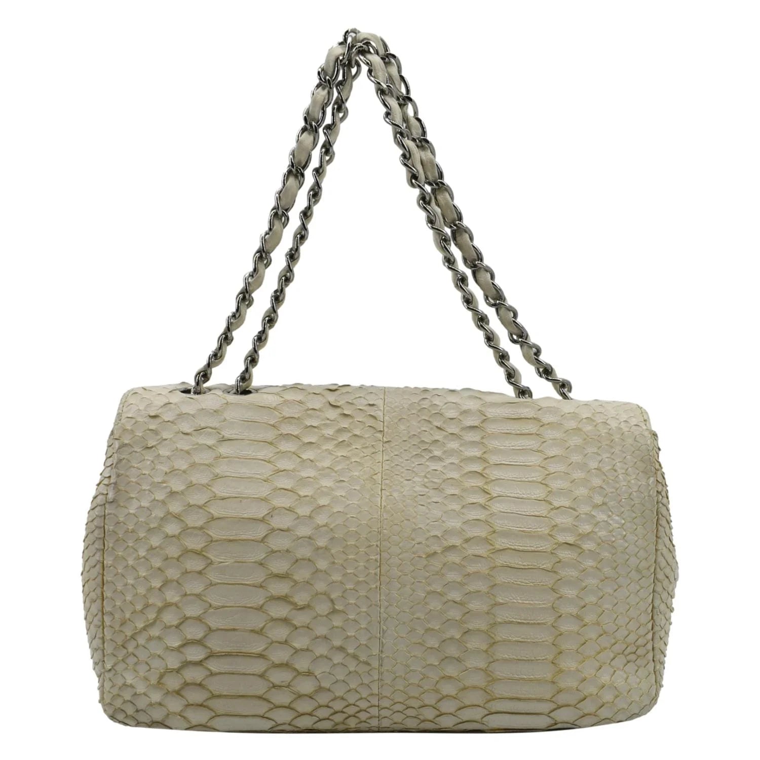 Used CHANEL Flap Python Leather Crossbody Bag Ivory