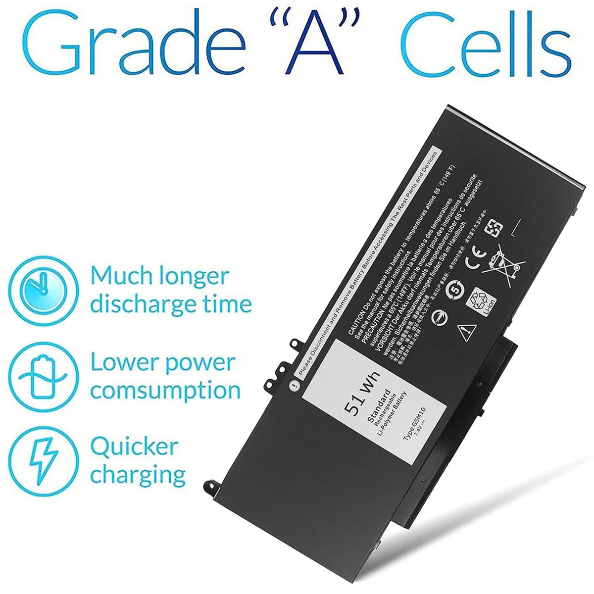 51WH Battery for Dell Latitude E5250 E5450 E5550 3150 3160 3550 5550 5450 5250 Series Laptop Notebook G5M10 08V5GX 8V5GX WYJC2 0WYJC2 R9XM9 TXF9M VMKXM 5XFWC PF59Y 1KY05 451-BBLN 451-BBLL 451-BBLK