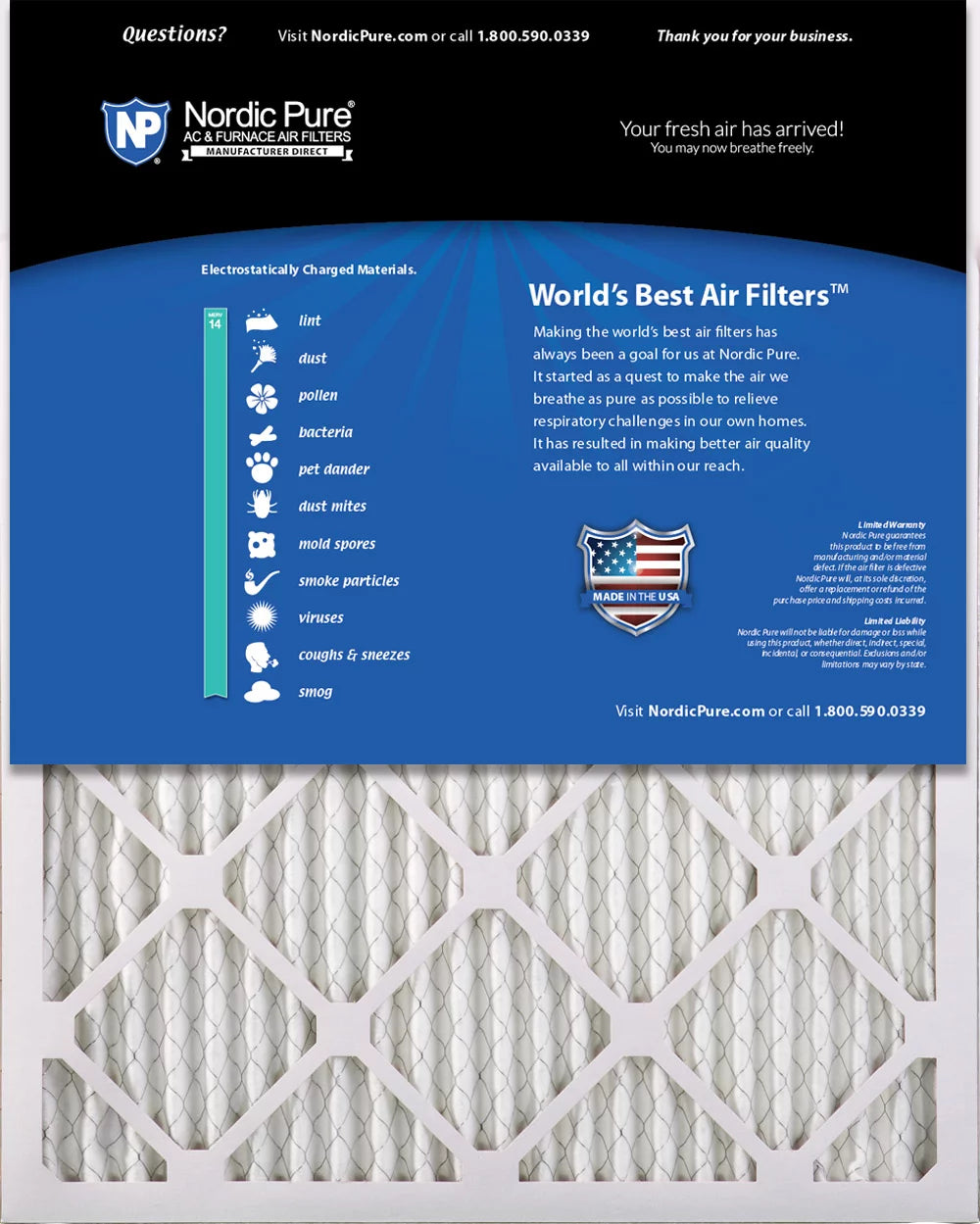 Nordic Pure 10x24x1 Pleated MERV 14 Air Filters 6 Pack