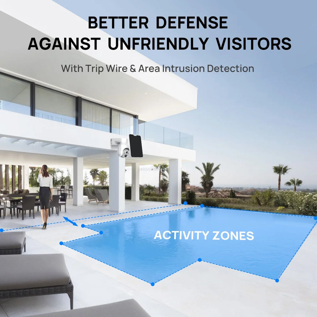 VIKVIZ CCTV System 2Pcs 4MP Rechargeable Battery WiFi PTZ IP Camera Kit with Solar Panels,4CH Base Station,Wireless Technology,Night Vision,Motion Detection