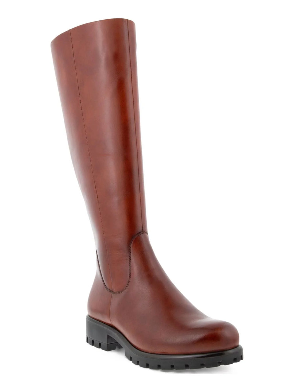 ECCO Womens Cognac Brown Back Zip For Calf Width Adjustment Water Resistant Modtray Round Toe Block Heel Zip-Up Leather Boots Shoes 38