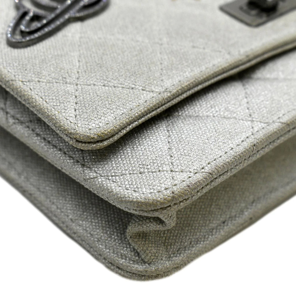 Previously Owned CHANEL Classic 2.55 Reissue Space Charm Quilted Canvas WOC Crossbody Bag Light Grey