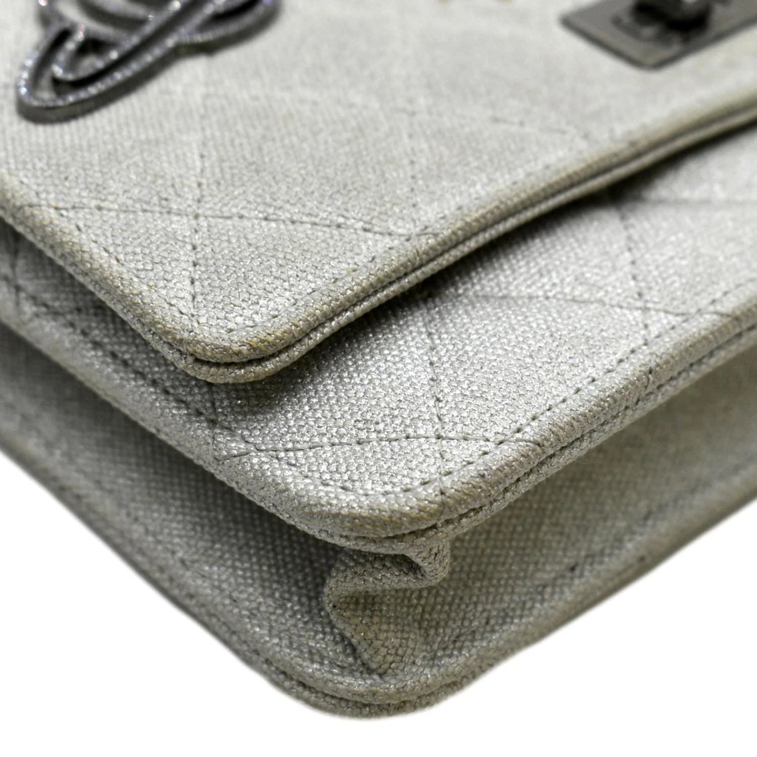 Previously Owned CHANEL Classic 2.55 Reissue Space Charm Quilted Canvas WOC Crossbody Bag Light Grey