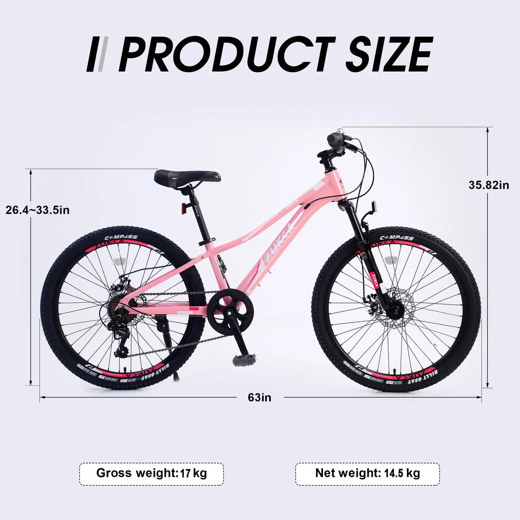 GUTALOR 24-Inch Mountain Bike for Boys and Girls - 7-Speed, Ideal for Young Riders