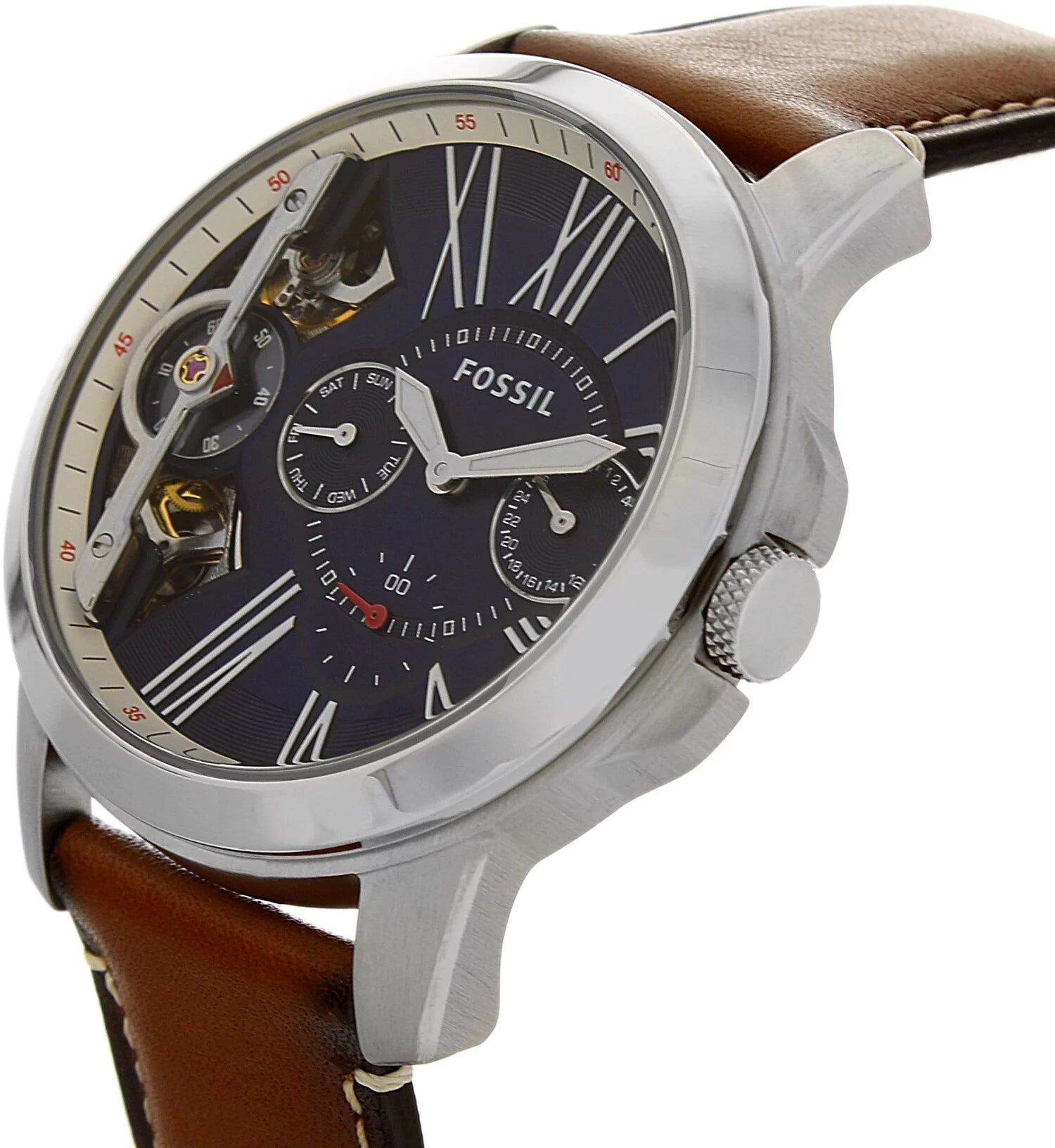 Fossil Men's Grant ME1161 Silver Leather Automatic Dress Watch