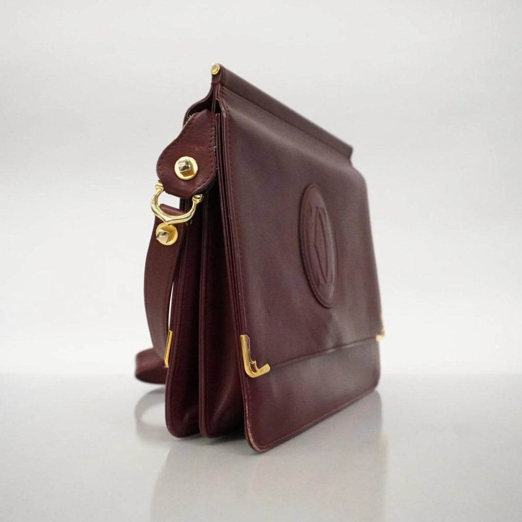 Previously Owned Cartier Shoulder Bag Must Leather Bordeaux For Her (Good)
