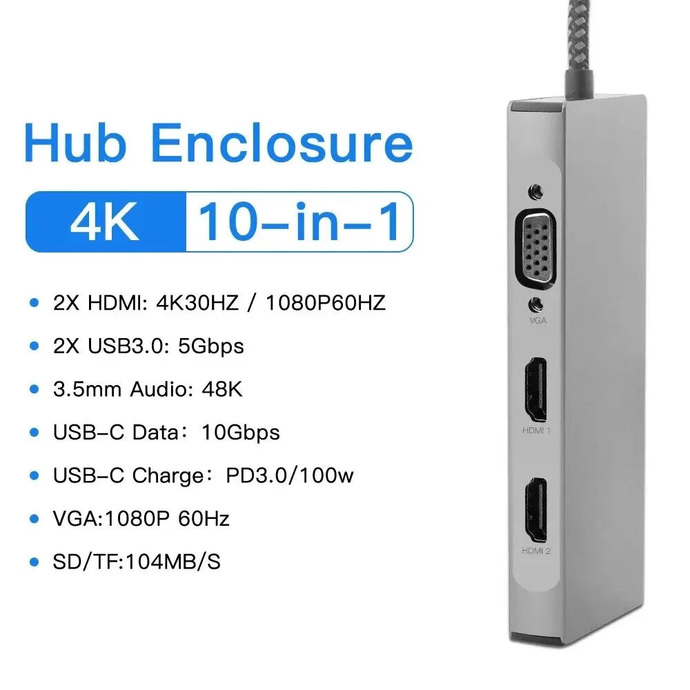 in 1 Type C Hub USB C To -Compatible 4K 30Hz Docking Station PD 100W USB Splitter for Macbook Air PC Laptop Win10
