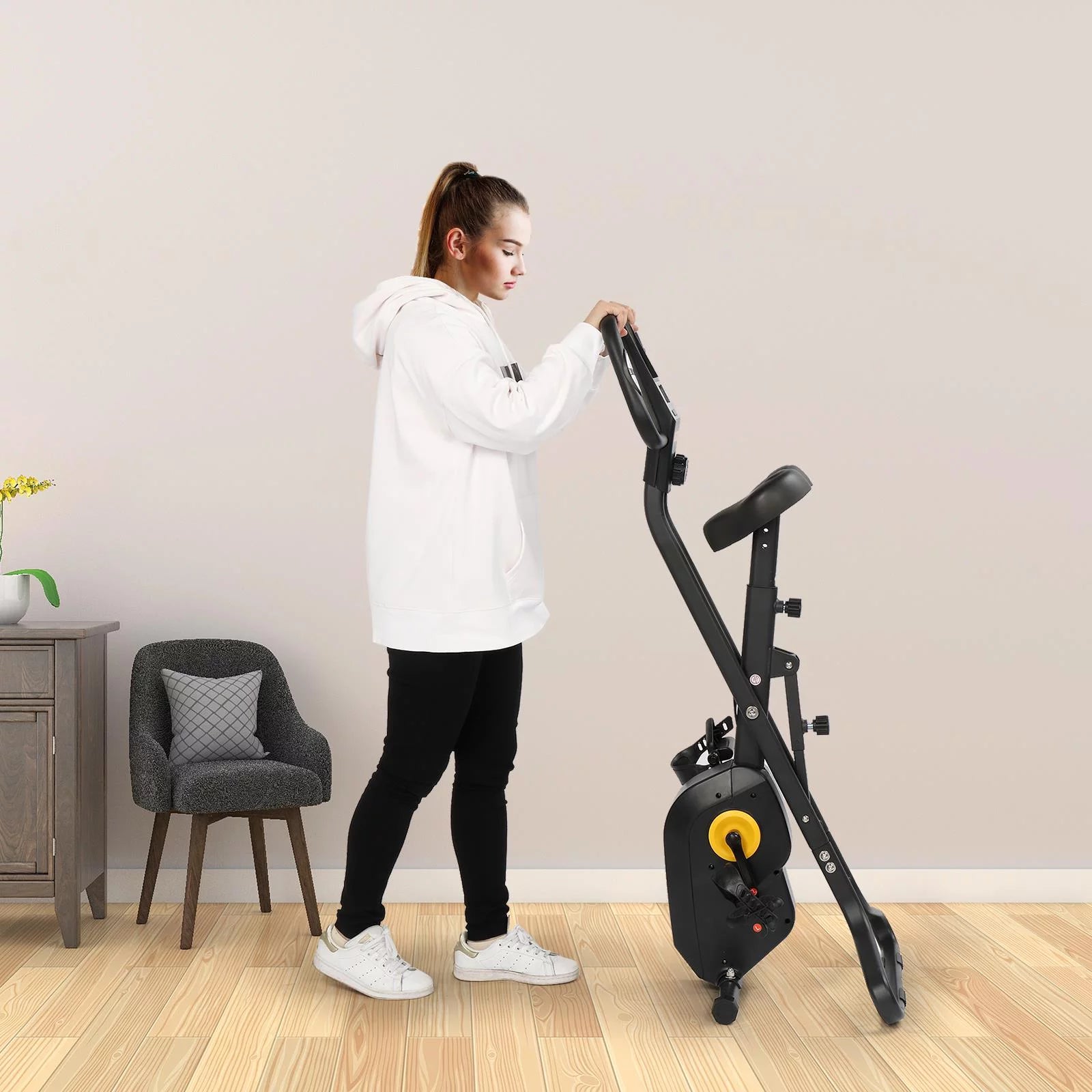 SalonMore Folding Upright Bike, for Indoor Home Cycling Trainer