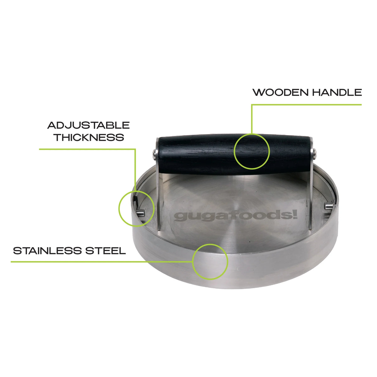 Guga Foods Adjustable Smashed Burger Press Kit, Hamburger Patty Maker, Corrosion-free Metal