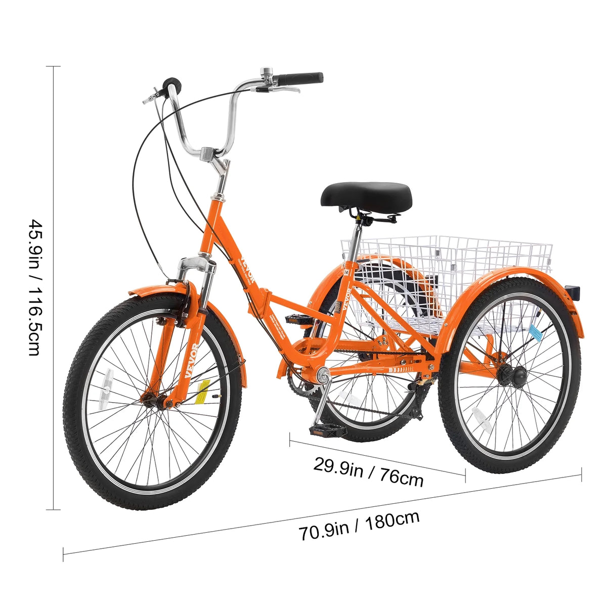 SKYSHALO Folding Adult Tricycle 24" 7-Speed Adult 3 Wheel Trike Carbon Metal Orange