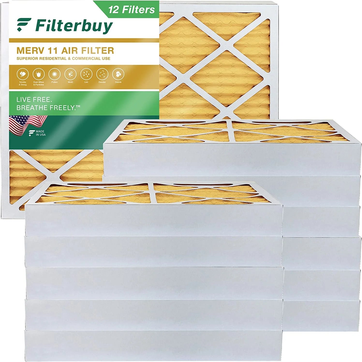 Filterbuy 10x16x4 MERV 11 Pleated HVAC AC Furnace Air Filters (12-Pack)