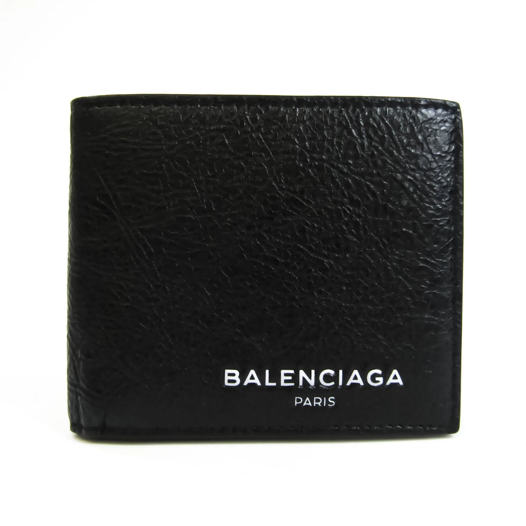Used Balenciaga 504934 Unisex Leather Wallet (bi-fold) Black (Good)
