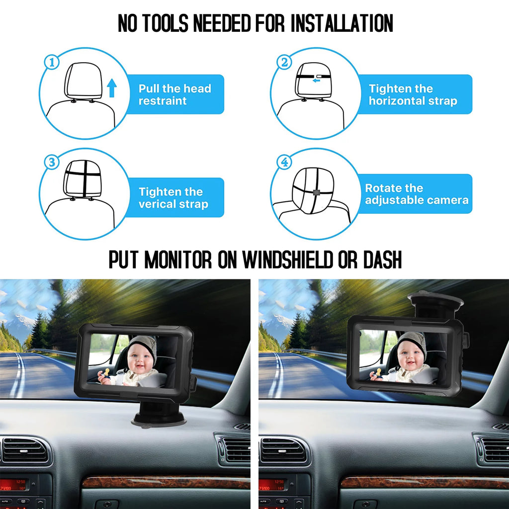 Shinysix Baby Car Mirror, 1080P Baby Monitor with Camera Baby Car Mirror with 4.3'' IPS Screen Night Vision Function Adjustable Wide View Angle for Infants Kids Pets