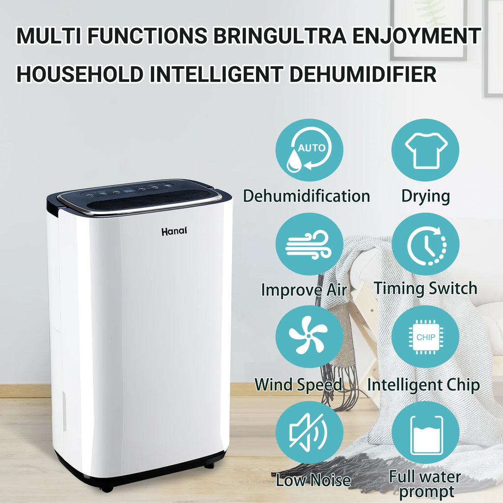 WANAI 50 Pint Dehumidifiers,Intelligent Humidity Control Dehumidifier for Basements, Large Rooms, Bathrooms, Max Moisture Removal 70 Pints (95 "F, 95% RH)
