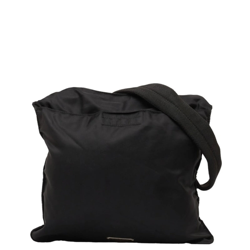 Previously Owned Prada Triangle Plate Shoulder Bag Black Nylon Leather Female PRADA (Fair)