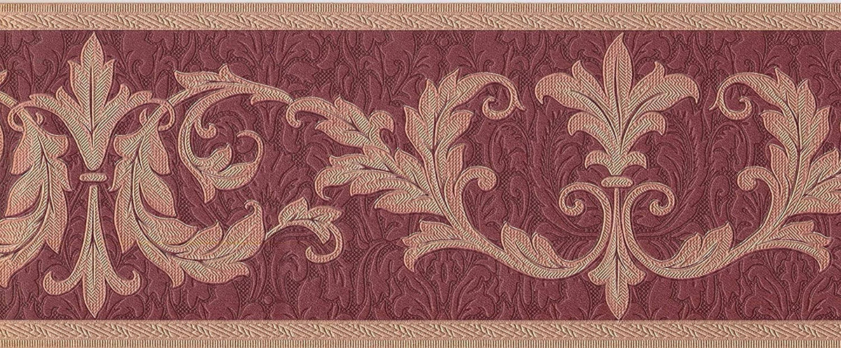 Concord Wallcoverings Wallpaper Border Damask Pattern Victorian Style Leaves for Living Room Bedroom, Red Gold Bronze, 7 Inches by 15 Feet 30150