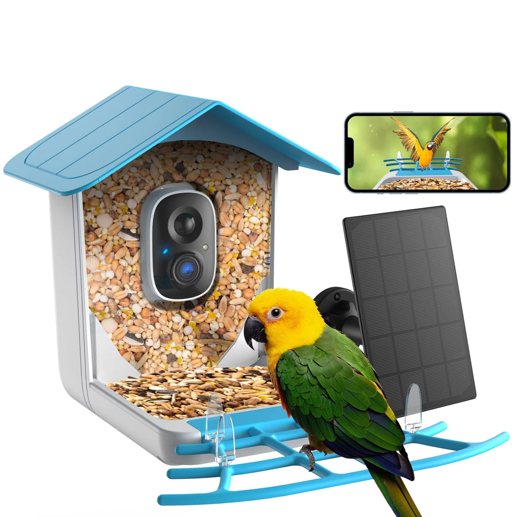 TMEZON Smart Bird Feeder with Camera, Bird Feeder House with 1080P Battery Security Camera Solar Powered Auto Capture Bird Videos Wireless Outdoor