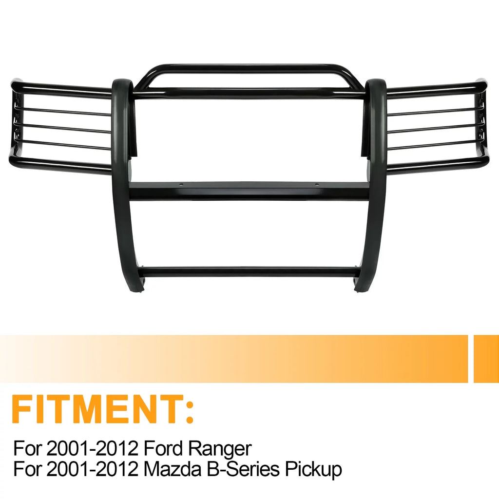 HECASA Front Grille Brush Guard Grill for Ford Ranger Mazda B4000 Pickup Truck 2001 02 03 04 05 06 07 08 09 10 11 2012 Powder Coated Black Alloy
