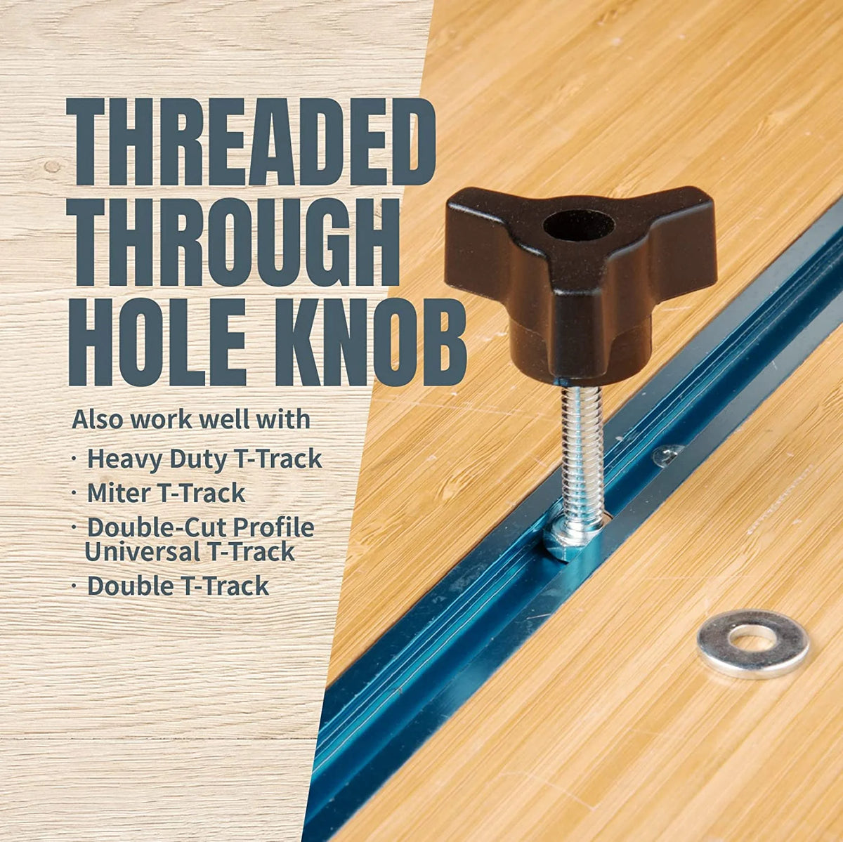 POWERTEC T Track Knob Kit w/Hold Down Clamps, (Set of 10) 1/4-20 x 1-1/2" Hex Bolts and Washers, 2x5-1/2" L Hold Down Clamps, T Track Kit, T Track Accessories for Woodworking Jigs and Fixtures (71846)